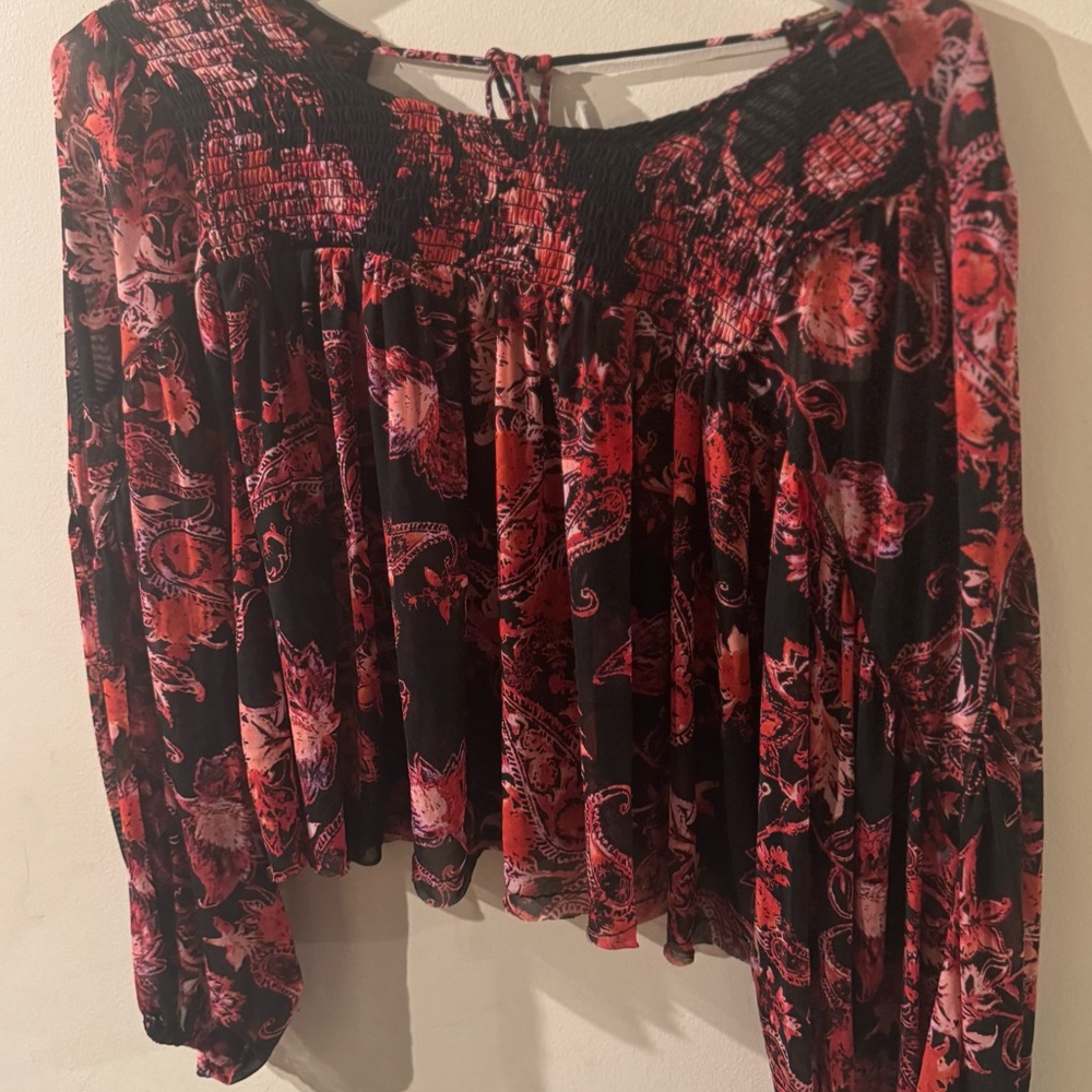Free People Red and Black Floral Blouse